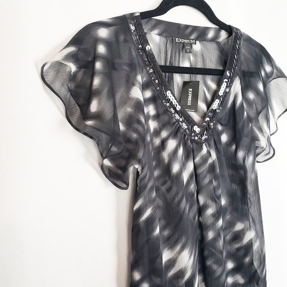 Express sheer tie dye sequin V neck blouse - Picture 3 of 6